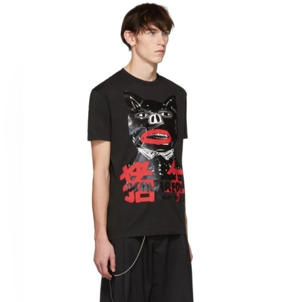 DSQUARED2 RARE NWOT Black Year of the Pig Black Pig Cool Fit T-Shirt Size L